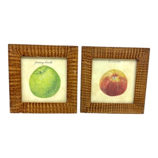 Vintage Apple Art Prints Framed Birdseye Maple Faux Painted Wood - A Set For Sale