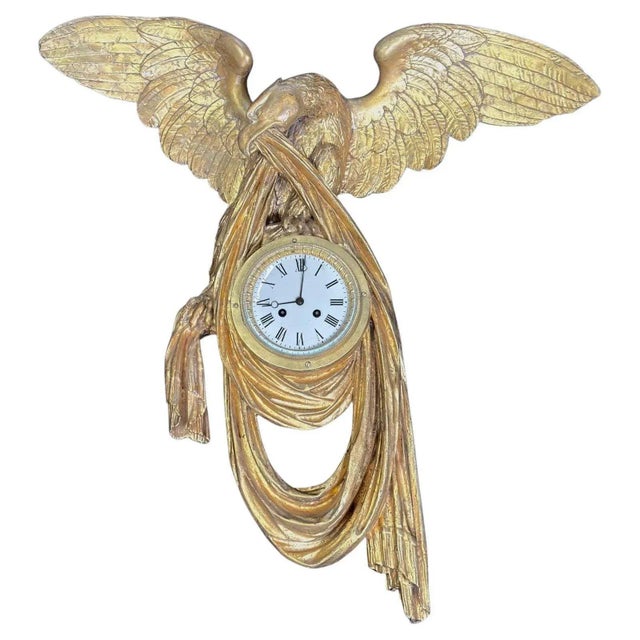 Wood 19th Century Austrian Empire Gilt-Wood Wall Clock For Sale - Image 7 of 7
