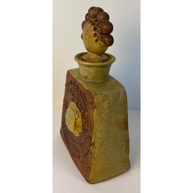 Sculptural Studio Pottery Earthenware Vessel With Organic Figural Stopper For Sale - Image 4 of 7