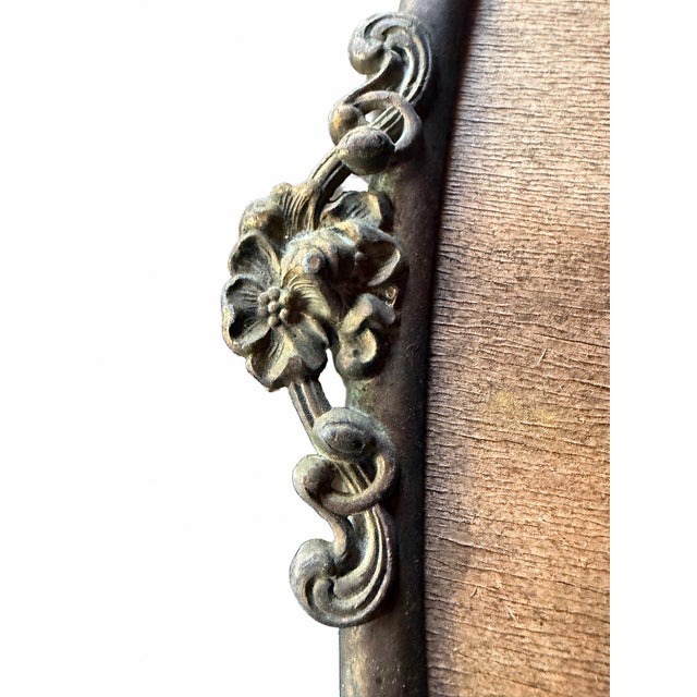 Mid 20th Century Vintage Mid-Century Abstract Gold & Black Impasto on Wood in Ornate Gilt Tall Oval Frame For Sale - Image 5 of 6