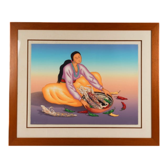 Framed Signed R C Gorman Limited-Edition 60/150 Lithograph "Maize Azul" For Sale