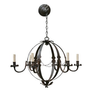 French Wrought Iron Globe Chandelier with Six Scrolling Arms, Circa 1900 For Sale