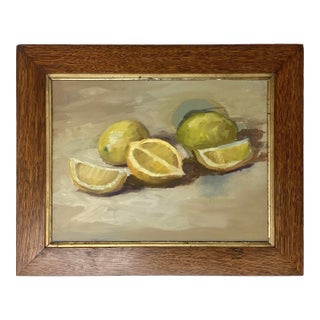 Vintage Still Life Lemons Impressionist Painting Oil on Board For Sale