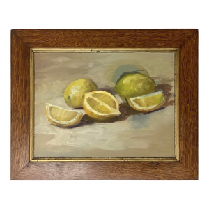 Vintage Still Life Lemons Impressionist Painting Oil on Board