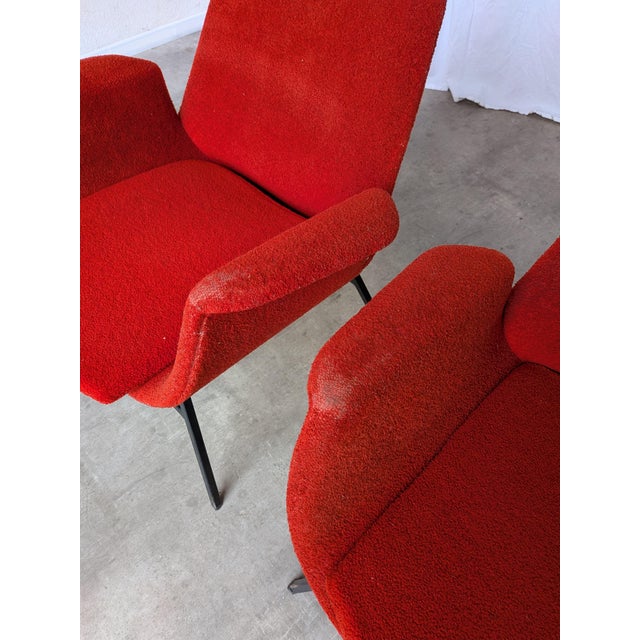 Mid-Century Red Fabric Armchairs in style of Alvin Lustig, 1970s, Set of 2 For Sale - Image 4 of 18