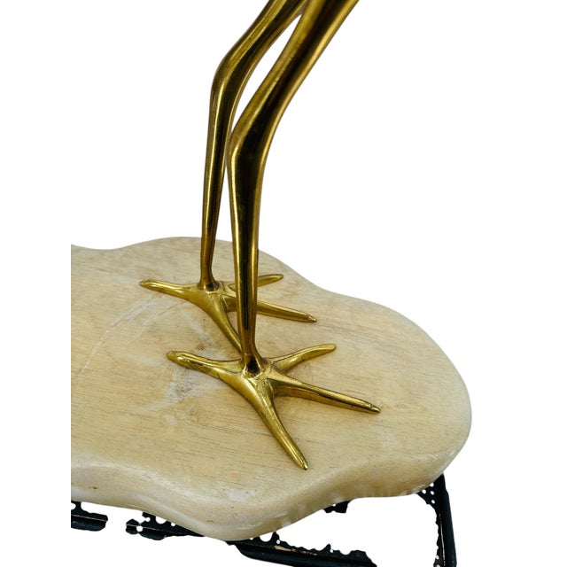 Large Vintage 1970s Carved Wood Brass Crane Heron Egret Statue 28.5" MCM Hollywood Regency Coastal Decor For Sale - Image 9 of 12