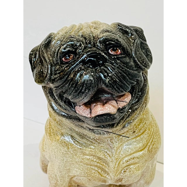 1960s Midcentury Italian Pug Sculpture in Glazed Terra Cotta For Sale - Image 5 of 11