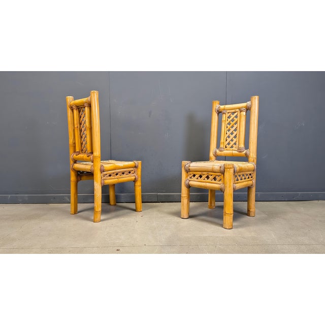 Boho Chic Chunky Bamboo Dining Chairs, 1960, Set of 5 For Sale - Image 4 of 16
