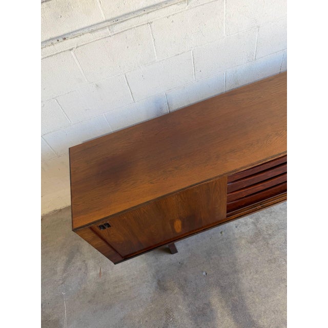 1960s Rosewood Sideboard Long Sliding Door Credenza Denmark Mid-Century Modern 1960s For Sale - Image 5 of 10