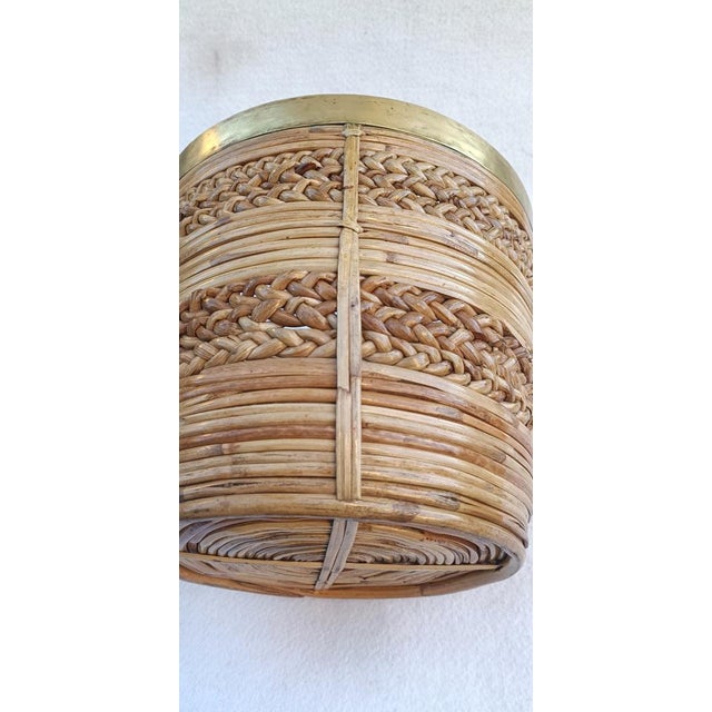 Brown Braided Wicker Basket with Brass Edge, 1970s For Sale - Image 8 of 13