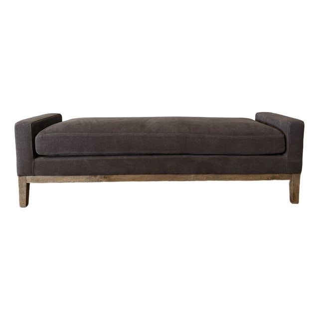 Stone Washed Linen Bench With Solid Oak Frame & Down Wrapped Cushion For Sale