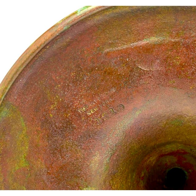 Antique Tiffany Studios Jeweled Favrile Glass Candle Lamp, Patinated Bronze Base For Sale - Image 11 of 12