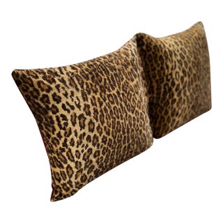Pair of Vintage Square Ralph Lauren Leopard Print Faux Fur Pillows For Sale