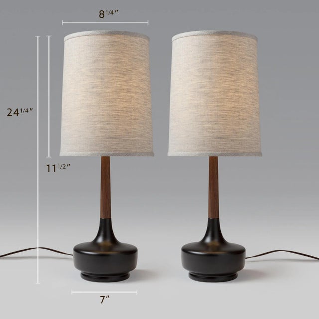 Mid-Century Modern Mid-Century Table Lamp Ceramic & Walnut—Brooke P-Town—Pair For Sale - Image 3 of 4