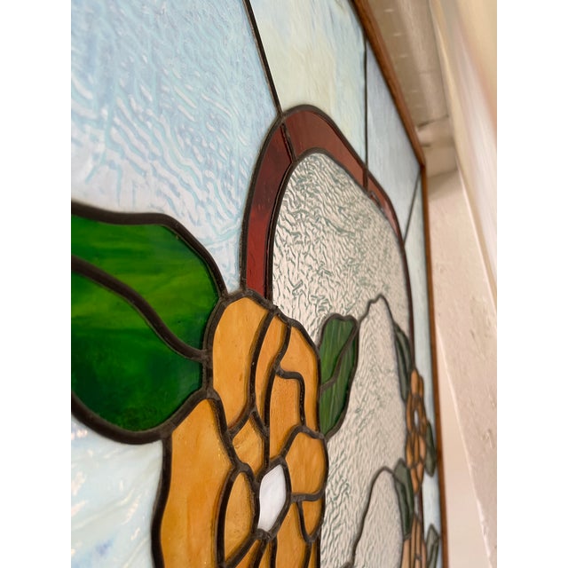 Traditional Vintage Multi Color Floral Leaded Glass Window For Sale - Image 3 of 5