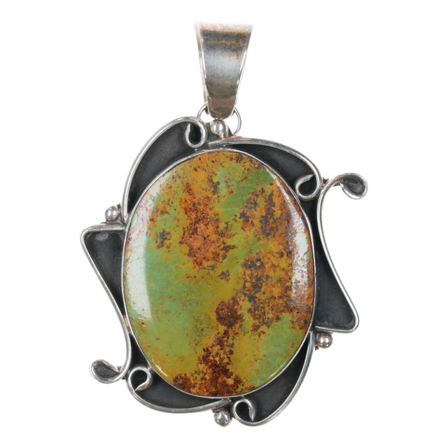 Sylvia Nuguematz Navajo for Chimney Butte Sterling and turquoise large pendant For Sale
