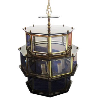 Vintage Smoked Glass Lucite Chandelier For Sale