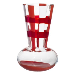 Medium Troncosfera Vase in Orange, Ivory and Red by Carlo Moretti For Sale