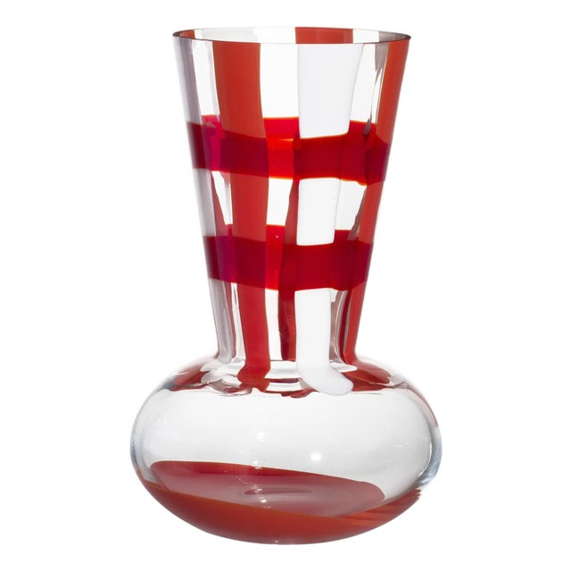 Medium Troncosfera Vase in Orange, Ivory and Red by Carlo Moretti For Sale