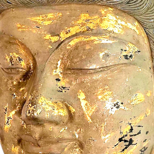 Monumental Thai-Style Buddha Head Sculpture on Lacquered Pedestal, 80"h For Sale - Image 10 of 13
