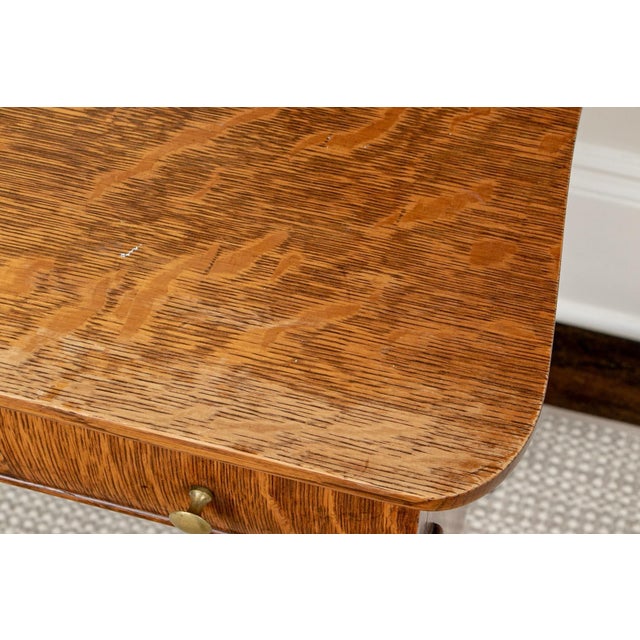 Antique Oak Dressing Table With Large Oval Vanity Mirror For Sale - Image 10 of 13