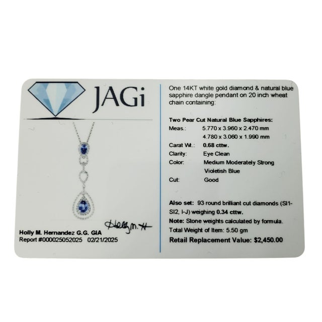 Blue Late 20th Century 14k White Gold Sapphire and Diamond Pendant Necklace For Sale - Image 8 of 8