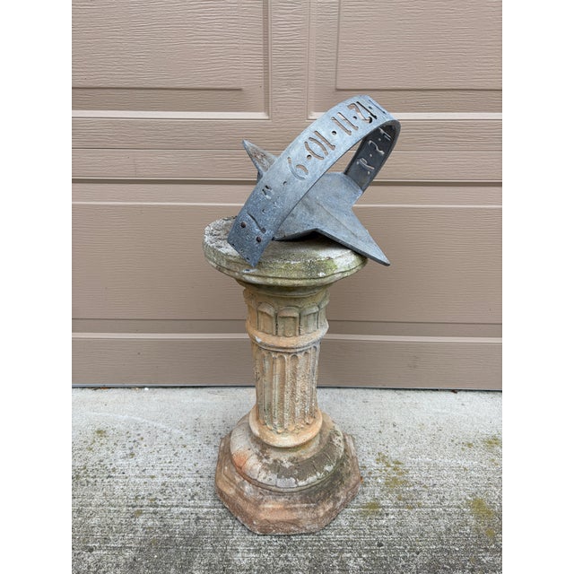 Gray Vintage English Country Iron Garden Sundial on Classical Corinthian Pedestal For Sale - Image 8 of 11