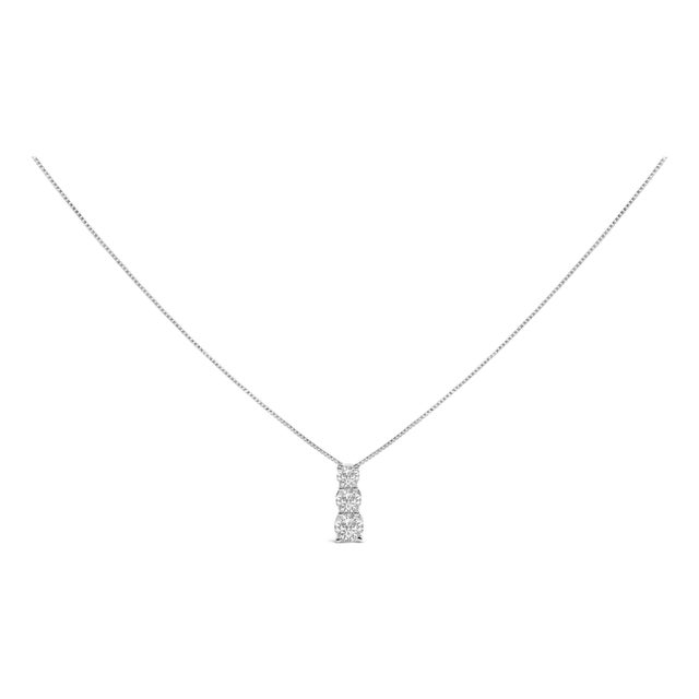 14K White Gold 1/2 Cttw Lab Grown Diamond Three Stone Pendant Necklace For Sale