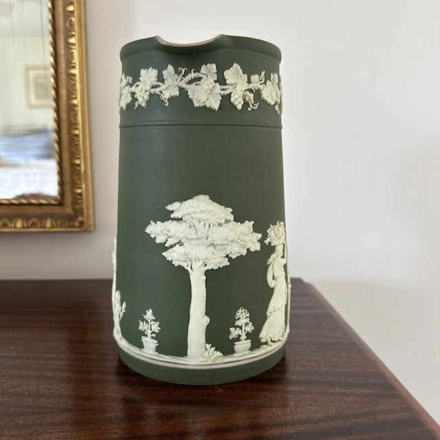 Late 19th Century Late 19th Wedgwood Green Jasperware Large Pitcher For Sale - Image 5 of 12
