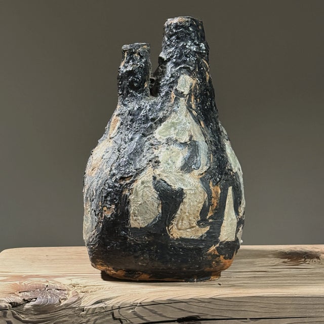 Postmodern Vintage Abstract Expressionist Figurative Stoneware Vase For Sale - Image 3 of 11