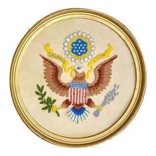 Vintage American Eagle Seal of the President Bicentennial Handmade Textile Art in Crewel For Sale