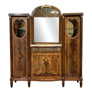 Art Deco Period Sideboard in Mahogany, Oak and Marble Top, 1930s For Sale