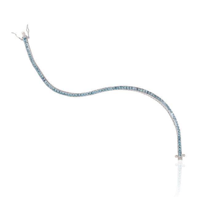 Not Yet Made - Made To Order Céleste 5.16 Ct Blue Topaz Linear Tennis Bracelet in 925 Sterling Silver - Anniversary Gift For Sale - Image 5 of 12