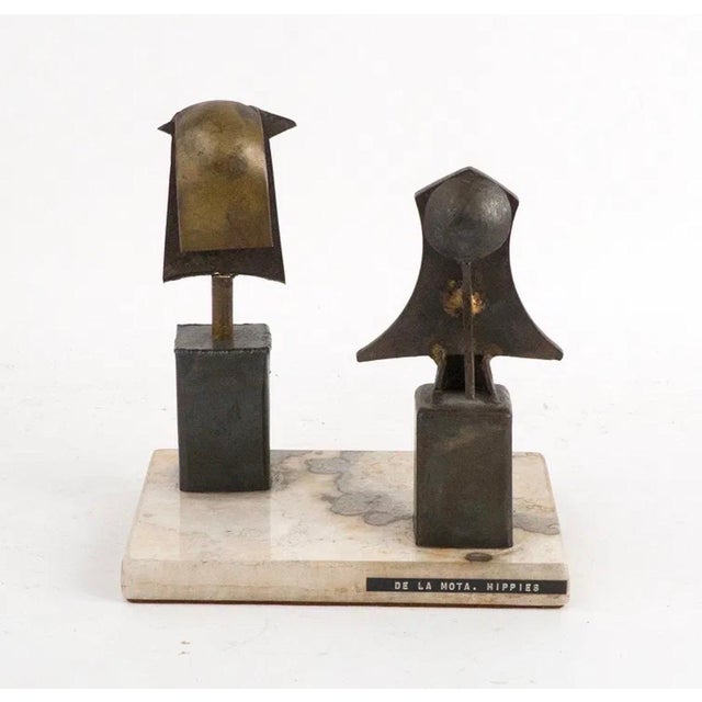Carlos De La Mota, Carlos De La Mota Argentina Cubist Wrought Iron Sculpture Marble Base, Brutalist For Sale - Image 14 of 15