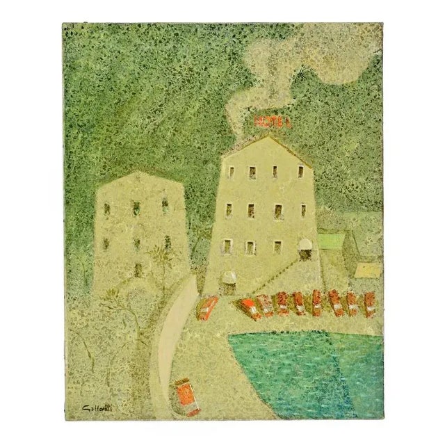 Modern Alberto Gallerati, The Hotel, Oil on Canvas, 1970s For Sale - Image 3 of 6