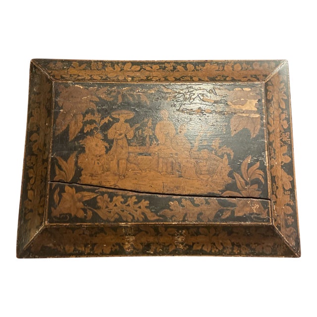 Hand Painted Chinese Export Georgian English Footed Box For Sale