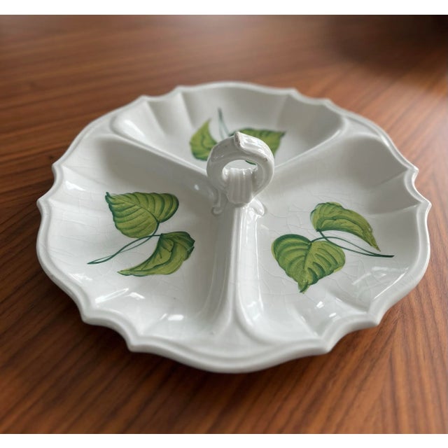 Ivory Vintage Italian Hand-Painted Ivy Relish Dish For Sale - Image 8 of 10