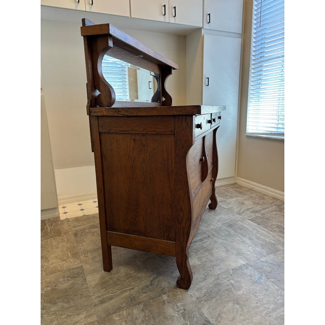 Victorian Tiger Oak Sideboard With Beveled Mirror From the Early 1900s For Sale - Image 3 of 12