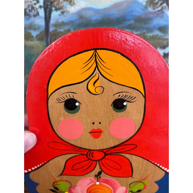 1980s Vintage Hand-Painted Matryoshka Wooden Wall Hook Rack For Sale - Image 5 of 9