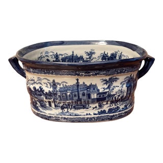 Vintage Blue and White Toile Footbath For Sale