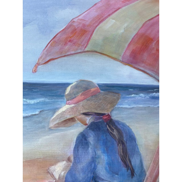 Pink Summer at the Beach Acrylic Painting, Bohemian Style, Signed, 1980s For Sale - Image 8 of 14