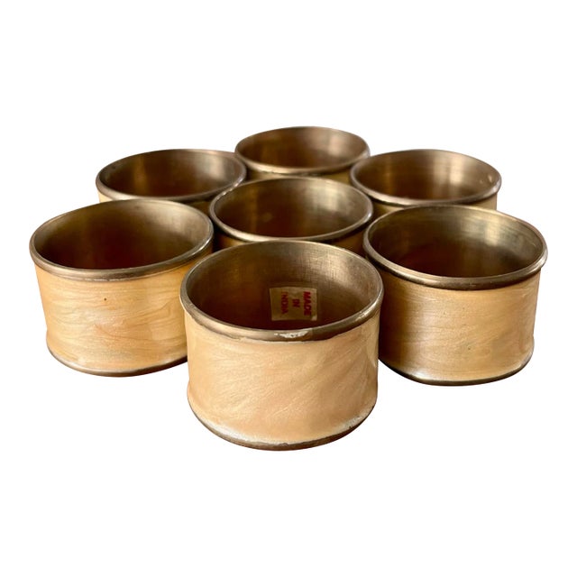 1960s Pearly Enamel and Brass Napkin Rings-Set of 7 For Sale