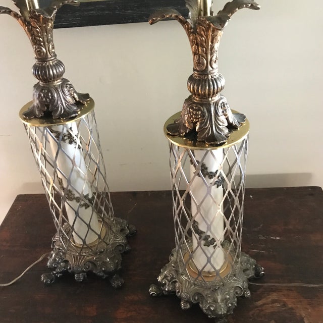 Rococo Traditional Metal Lamps - a Pair For Sale - Image 10 of 13