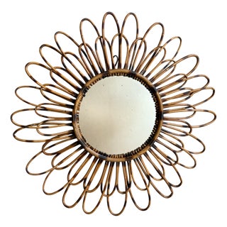 Vintage Rattan Sun Mirror, 1950s For Sale