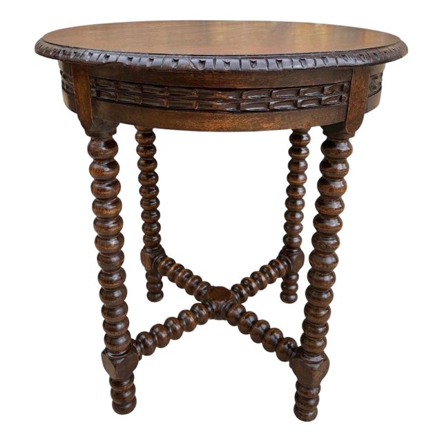 20th Century Jacobean Revival Bobbin Side Table in Oak For Sale