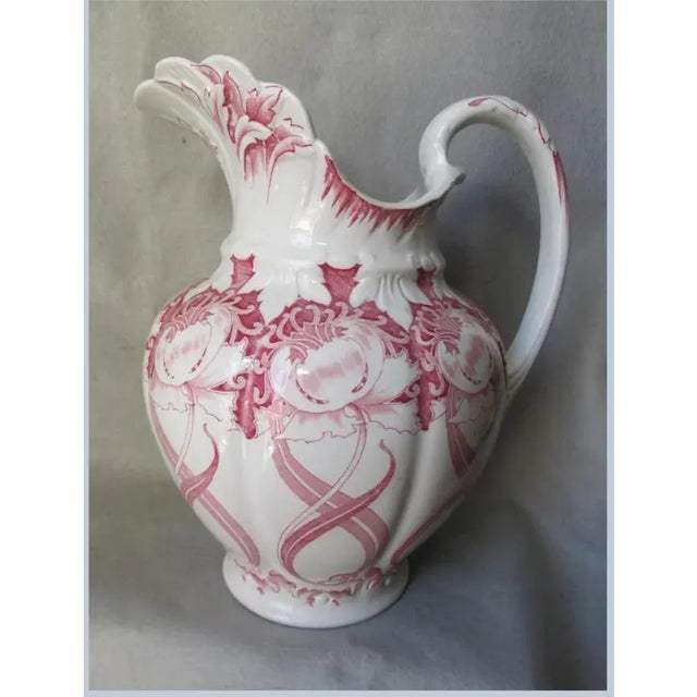 Antique Circa 1910 Art Nouveau Transferware Water Pitcher, Aurora For Sale - Image 4 of 8