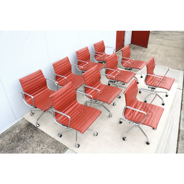 Metal Mid-Century Herman Miller Eames Aluminum Group Brown Terra Cotta Leather Management Chair For Sale - Image 7 of 12