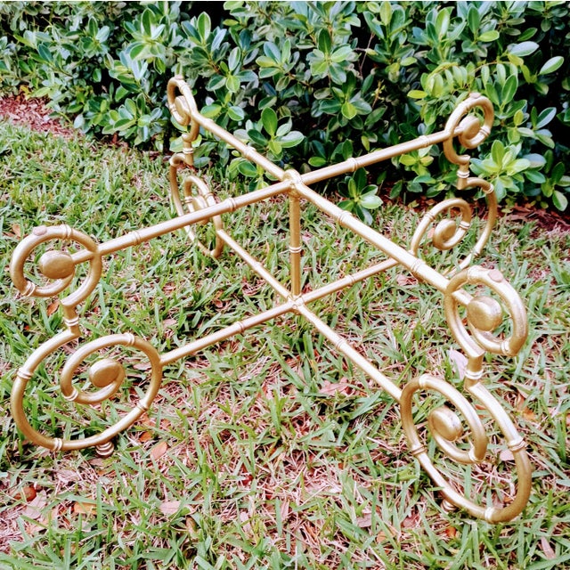 Traditional Vintage Faux Bamboo Scroll Palm Beach Regency Iron Coffee Table Base For Sale - Image 3 of 11