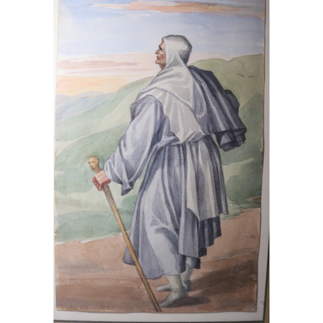 Up for sale is a wonderful antique original Florence Italian figural watercolor. It's an original painting after the mural...