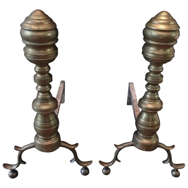 Brass Antique Brass Chippendale Style Andirons - a Pair For Sale - Image 8 of 8
